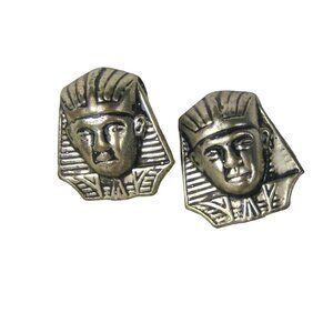 Egyptian Pharaoh Earrings CLIP ON Silvetone Vintage 1950 Estate Noveda